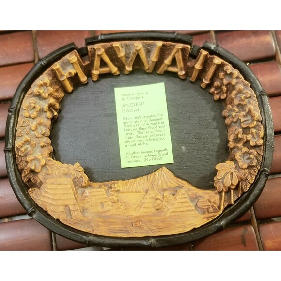 Vintage CocoJoe's Hawaii Ashtray Trinket Tray HL-52 7.5"x6.5" Lava & Hapa Wood - Picture 1 of 6